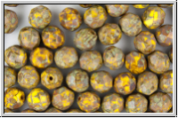 B�hm. Glasschliffperle, feuerpol., 8mm, yellow, op., silverpicasso, 10 Stk.