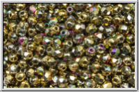 B�hm. Glasschliffperle, feuerpol., 3mm, crystal, trans., california green, 50 Stk.