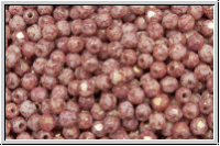 B�hm. Glasschliffperle, feuerpol., 3mm, white, op., lila marbled, 50 Stk.