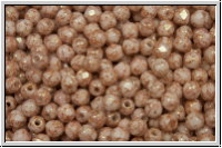 B�hm. Glasschliffperle, feuerpol., 3mm, white, op., rose gold marbled, 50 Stk.