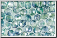 B�hm. Glasschliffperle, feuerpol., 8mm, crystal, trans., blue/green luster, 10 Stk.