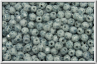 B�hm. Glasschliffperle, feuerpol., 3mm, white, op., blue/grey marbled, 50 Stk.