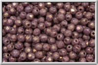 B�hm. Glasschliffperle, feuerpol., 3mm, white, op., purple irisierend, 50 Stk.