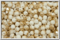 B�hm. Glasschliffperle, feuerpol., 3mm, white, op., half honey luster, 50 Stk.