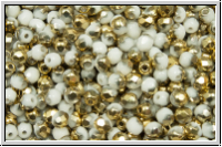 B�hm. Glasschliffperle, feuerpol., 3mm, white, op., half brass, 50 Stk.