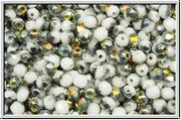 B�hm. Glasschliffperle, feuerpol., 3mm, white, op., half marea, 50 Stk.