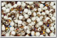B�hm. Glasschliffperle, feuerpol., 3mm, white, op., half sliperit, 50 Stk.