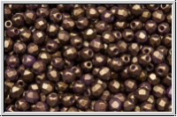 B�hm. Glasschliffperle, feuerpol., 3mm, white, alabaster, saddle brown, gold shine, 50 Stk.