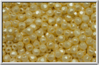 B�hm. Glasschliffperle, feuerpol., 3mm, white, alabaster, cream pastel, 50 Stk.
