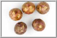 B�hm. Glasschliffperle, feuerpol., 14mm, white, opaque, rose gold luster, 5 Stk.
