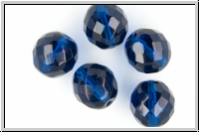 B�hm. Glasschliffperle, feuerpol., 14mm, capri blue, trans., 5 Stk.