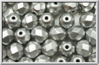 B�hm. Glasschliffperle, feuerpol., 6mm, silver, met., satin, 25 Stk.