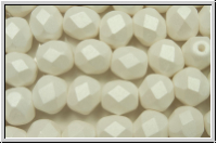 B�hm. Glasschliffperle, feuerpol., 6mm, white, alabaster, white pastel, matte, 25 Stk.