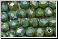 B�hm. Glasschliffperle, feuerpol., 6mm, white, op., blue/brown marbled, 25 Stk.