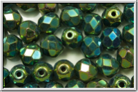 B�hm. Glasschliffperle, feuerpol., 6mm, green, met., iris., 25 Stk.