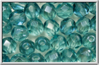 B�hm. Glasschliffperle, feuerpol., 6mm, aqua, trans., blue lagoon, 25 Stk.