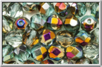 B�hm. Glasschliffperle, feuerpol., 6mm, aqua, trans., half sliperit, 25 Stk.