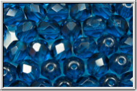 B�hm. Glasschliffperle, feuerpol., 6mm, capri blue, trans., 25 Stk.