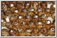B�hm. Glasschliffperle, feuerpol., 8mm, crystal, trans., half apricot luster, 10 Stk.