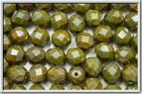 B�hm. Glasschliffperle, feuerpol., 8mm, yellow, op., nebula, 10 Stk.