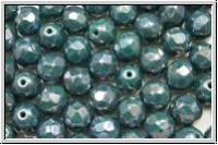 B�hm. Glasschliffperle, feuerpol., 8mm, turquoise, op., nebula, 10 Stk.