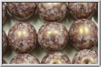 b�hm. Glasperle, rund, 12mm, white, alabaster, lila marbled, 1 Stk.