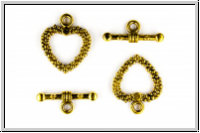 Toggle-Verschluss "Spotted Heart", 19x16mm, antikgoldfb., Metall, 1 Stk.