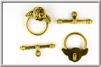 Toggle-Verschluss "The Rose", 18x17mm, antikgoldfb., Metall, 1 Stk.