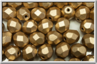 B�hm. Glasschliffperle, feuerpol., 6mm, gold, met., satin, 25 Stk.