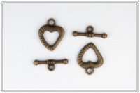 Toggle-Verschluss "Scretched Heart", 15x12mm, antikkupferfb., Metall, 1 Stk.