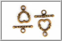 Toggle-Verschluss "Herz mit Bl�mchen", 18x14mm, antikkupferfb., Tibetsilber, 1 Stk.
