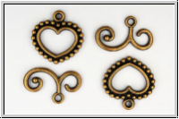 Toggle-Verschluss "Romantic Heart", 19x19mm, antikkupferfb., Metall, 1 Stk.