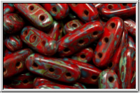 3-Loch-Beam-Beads, 10x3,5mm, red, op., picasso, 12 Stk.