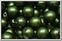 b�hm. Glasperle, rund, 8mm, white, alabaster, hunter green pearl, matte, 10 Stk.