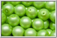 b�hm. Glasperle, rund, 8mm, white, alabaster, powder green pearl, matte, 10 Stk.