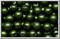 b�hm. Glasperle, rund, 6mm, white, alabaster, hunter green pearl, matte, 25 Stk.