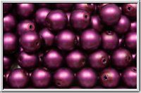 b�hm. Glasperle, rund, 6mm, white, alabaster, dk. berry pearl, matte, 25 Stk.