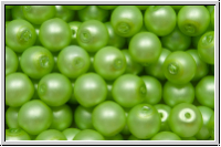 b�hm. Glasperle, rund, 6mm, white, alabaster, powder green pearl, matte, 25 Stk.