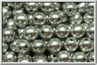 b�hm. Glasperle, rund, 6mm, silver, met., satin, 25 Stk.
