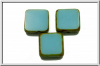 b�hm. Glasperle, table cut, Quadrat, 10x10mm, aqua, op., picasso, 5 Stk.