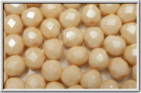B�hm. Glasschliffperle, feuerpol., 6mm, white, op., champagne luster, 25 Stk.