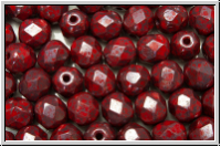 B�hm. Glasschliffperle, feuerpol., 6mm, red, op., blue marbled, 25 Stk.