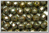 B�hm. Glasschliffperle, feuerpol., 6mm, olivine, dk., op., violet senegal, 25 Stk.
