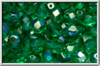 B�hm. Glasschliffperle, feuerpol., 6mm, emerald, trans., AB, 25 Stk.