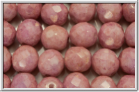 B�hm. Glasschliffperle, feuerpol., 8mm, white, op., rose marbled, 10 Stk.