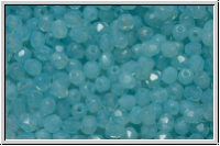 B�hm. Glasschliffperle, feuerpol., 3mm, aqua, dk., opal, 50 Stk.