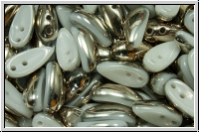 Chili-Beads, 2-Loch, 11x4mm, white, op., half argentic, 25 Stk.