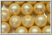 b�hm. Glasperle, rund, 10mm, white, alabaster, lt. gold pearl, matte, 5 Stk.