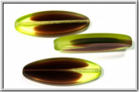 b�hm. Glasperle, table cut, oval, 30x11mm, lime/amethyst, trans., matte, 1 Stk.