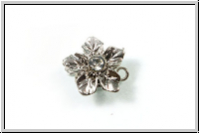 Federschlie�e "Blume m. Kristall", 13x12mm, antiksilberfb., Messing, 1 Stk.